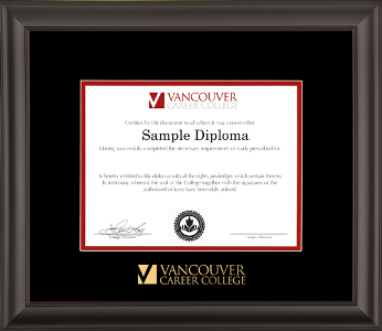 Satin black wooden diploma frame with double matting and gold embossed logo